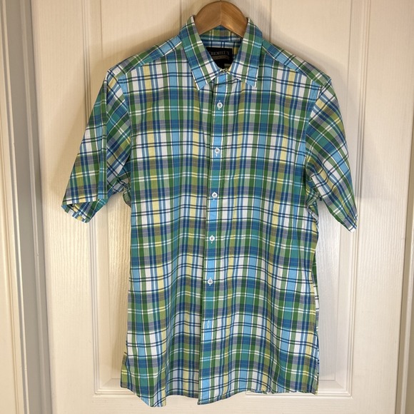 Daniel Cremieux Other - NWT Cremieux‎ mens shirt Size M short sleeve blue and green plaid 100% cotton